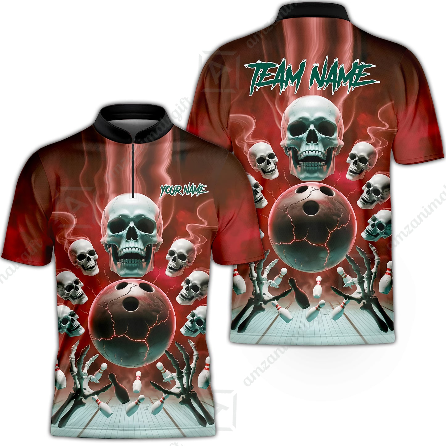 Custom Dark Fantasy Skeleton Bowling Team Jersey, Bowling Uniforms, Personalize Name And Team Name