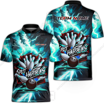Custom Bowling Team Jersey, Split Happens - Electric Lightning, Bowling Uniforms, Personalize Name And Team Name