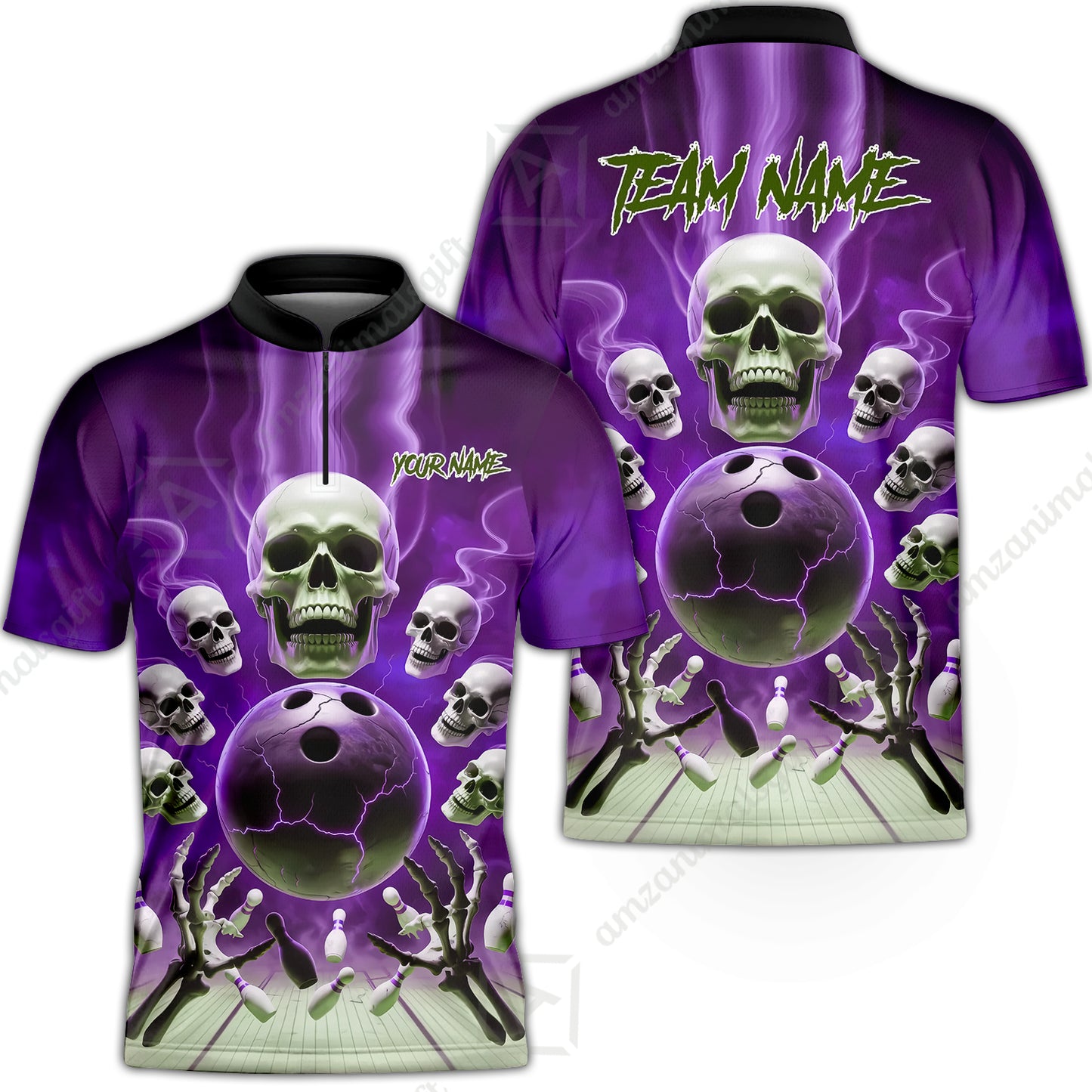 Custom Dark Fantasy Skeleton Bowling Team Jersey, Bowling Uniforms, Personalize Name And Team Name
