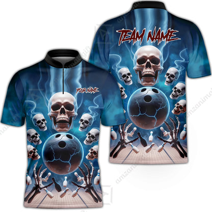 Custom Dark Fantasy Skeleton Bowling Team Jersey, Bowling Uniforms, Personalize Name And Team Name