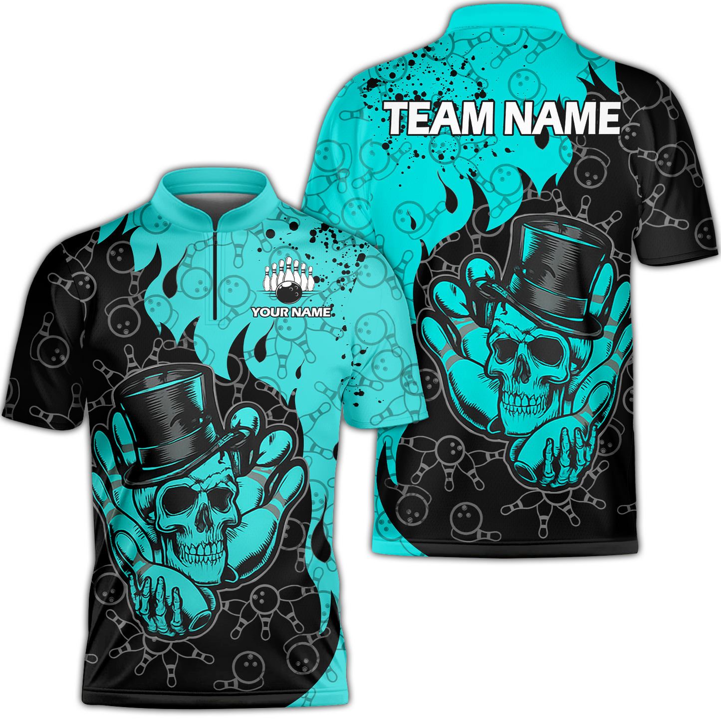 Custom Bowling Team Shirt – Skull Bowling Pattern Multicolor Personalized Jersey Bowling Uniform For League Players