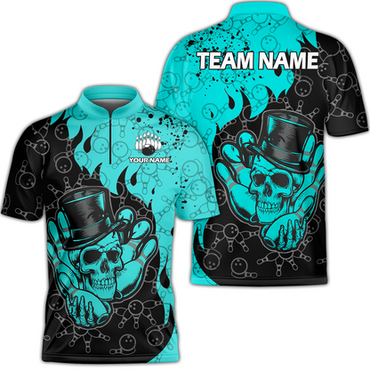 Custom Bowling Team Shirt – Skull Bowling Pattern Multicolor Personalized Jersey Bowling Uniform For League Players
