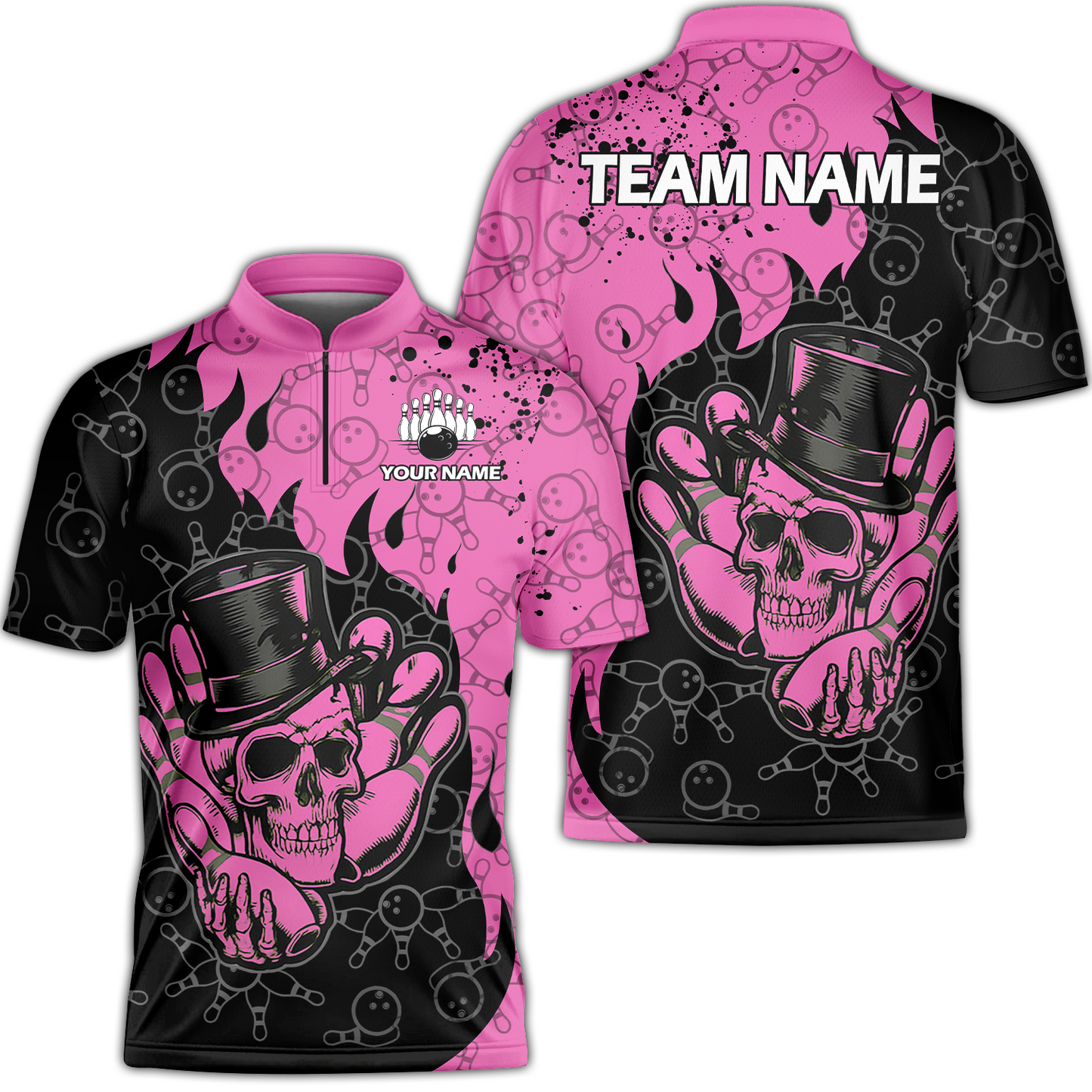 Custom Bowling Team Shirt – Skull Bowling Pattern Multicolor Personalized Jersey Bowling Uniform For League Players