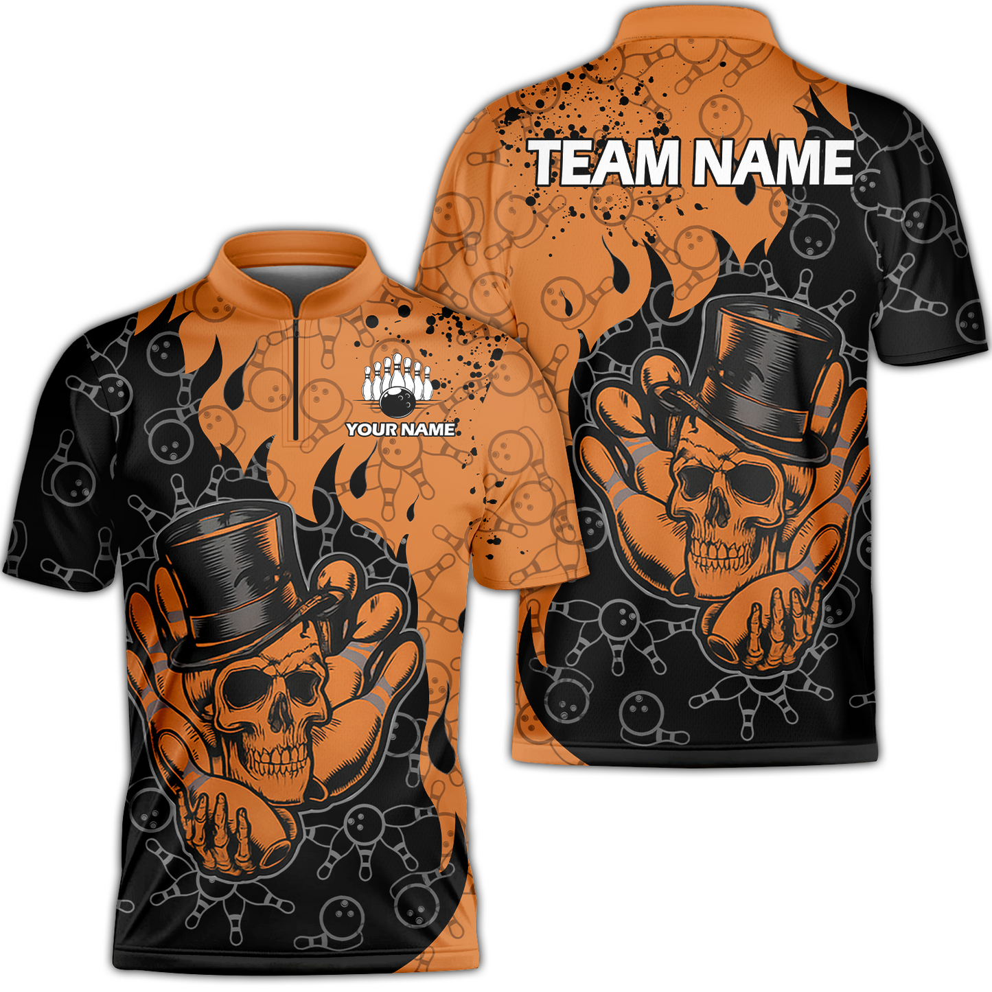 Custom Bowling Team Shirt – Skull Bowling Pattern Multicolor Personalized Jersey Bowling Uniform For League Players