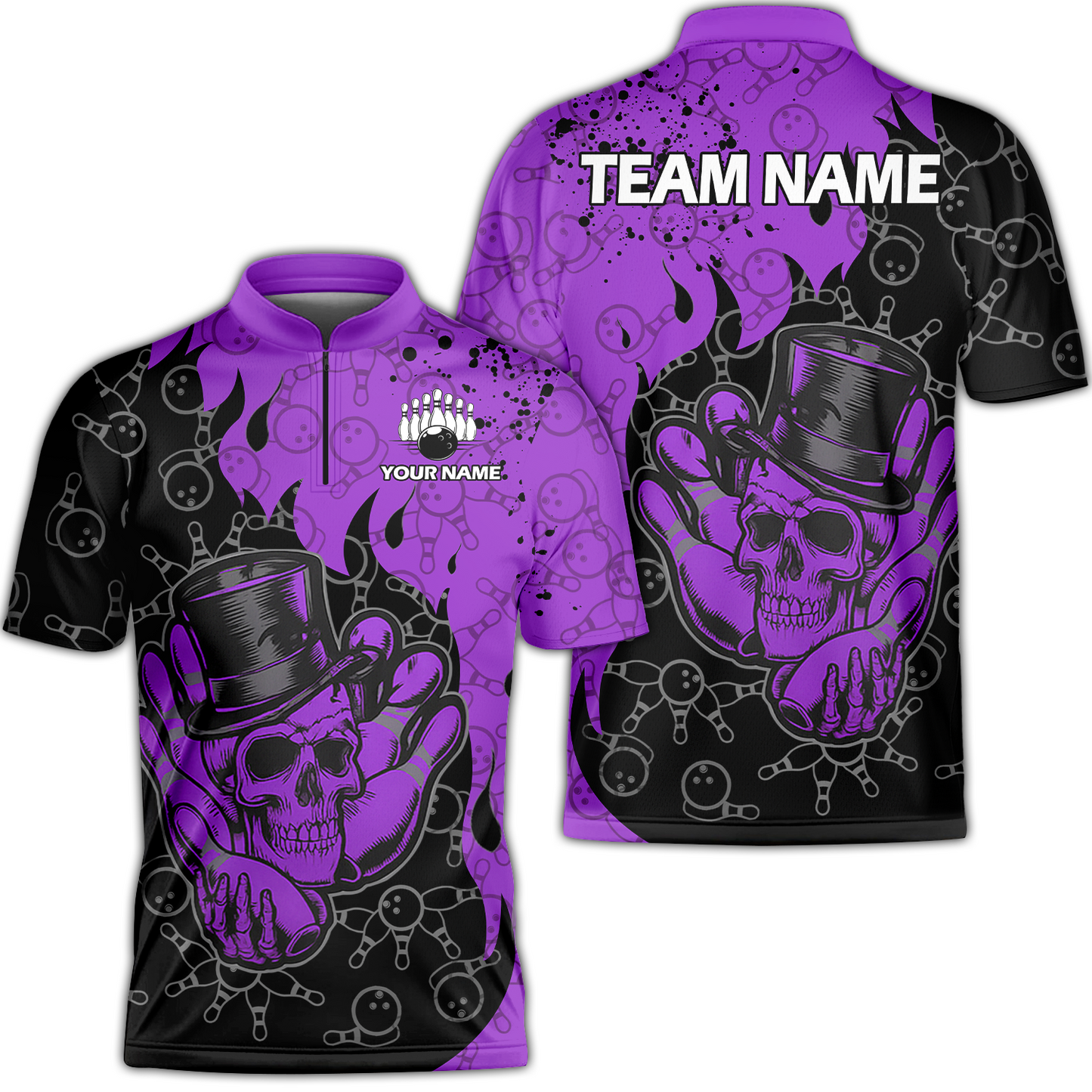 Custom Bowling Team Shirt – Skull Bowling Pattern Multicolor Personalized Jersey Bowling Uniform For League Players