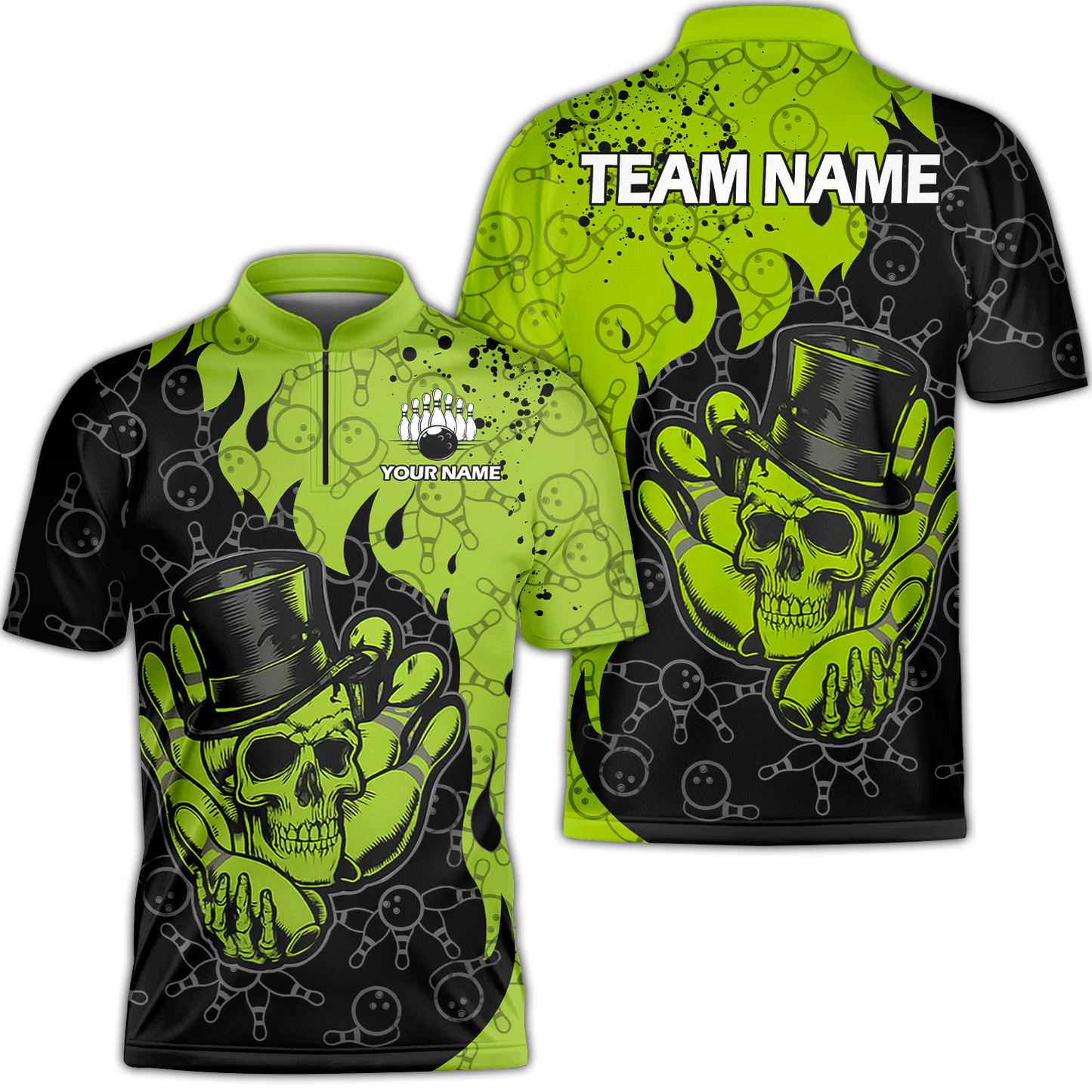 Custom Bowling Team Shirt – Skull Bowling Pattern Multicolor Personalized Jersey Bowling Uniform For League Players