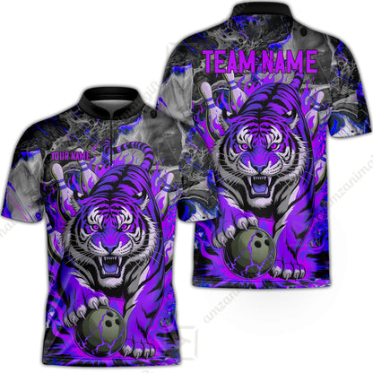 Custom Bowling Team Jersey, Tiger Gripping A Bowling Ball, Bowling Uniforms, Personalize Name And Team Name