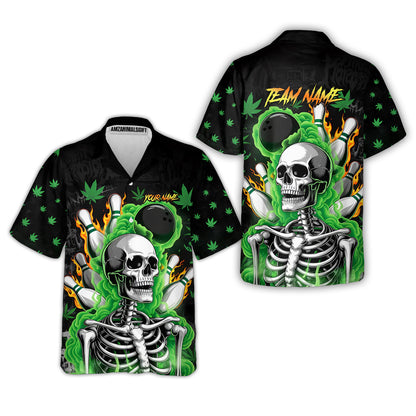 Customized Bowling Jersey, Maple Leaves With Skeleton And Flame Pins, Uniform Bowling - Personalized Name And Team Name