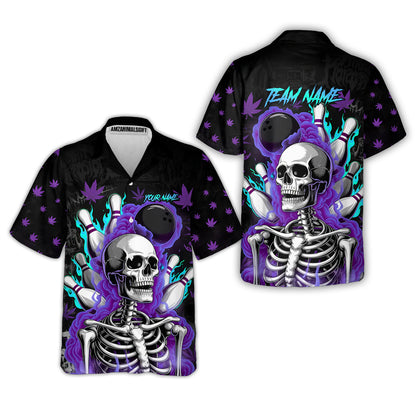 Customized Bowling Jersey, Maple Leaves With Skeleton And Flame Pins, Uniform Bowling - Personalized Name And Team Name