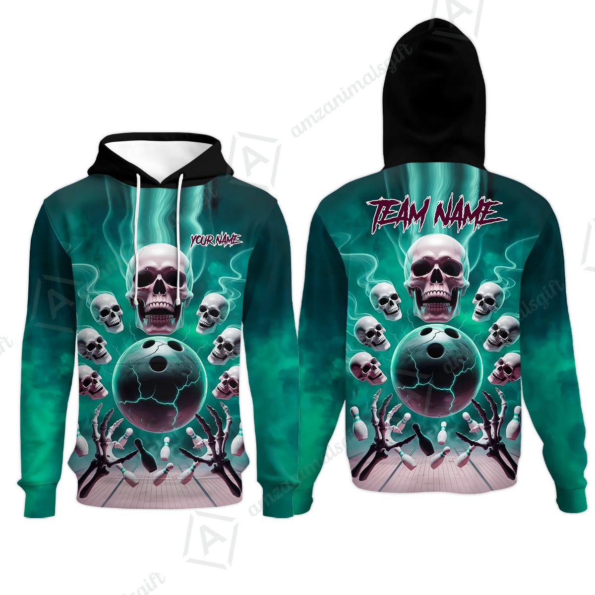 Custom Dark Fantasy Skeleton Bowling Team Jersey, Bowling Uniforms, Personalize Name And Team Name