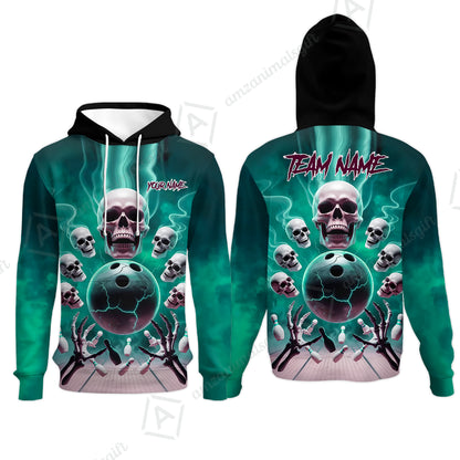 Custom Dark Fantasy Skeleton Bowling Team Jersey, Bowling Uniforms, Personalize Name And Team Name