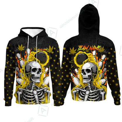 Customized Bowling Jersey, Maple Leaves With Skeleton And Flame Pins, Uniform Bowling - Personalized Name And Team Name