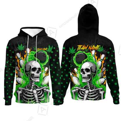 Customized Bowling Jersey, Maple Leaves With Skeleton And Flame Pins, Uniform Bowling - Personalized Name And Team Name