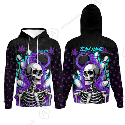 Customized Bowling Jersey, Maple Leaves With Skeleton And Flame Pins, Uniform Bowling - Personalized Name And Team Name