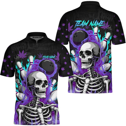 Customized Bowling Jersey, Maple Leaves With Skeleton And Flame Pins, Uniform Bowling - Personalized Name And Team Name