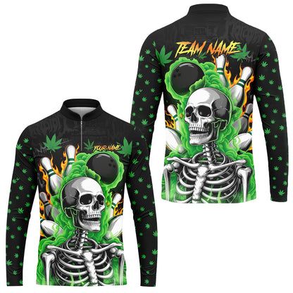 Customized Bowling Jersey, Maple Leaves With Skeleton And Flame Pins, Uniform Bowling - Personalized Name And Team Name