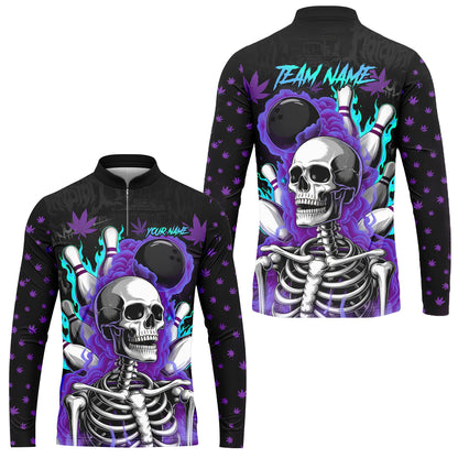 Customized Bowling Jersey, Maple Leaves With Skeleton And Flame Pins, Uniform Bowling - Personalized Name And Team Name