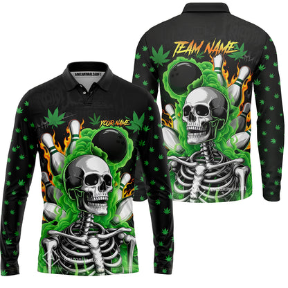 Customized Bowling Jersey, Maple Leaves With Skeleton And Flame Pins, Uniform Bowling - Personalized Name And Team Name