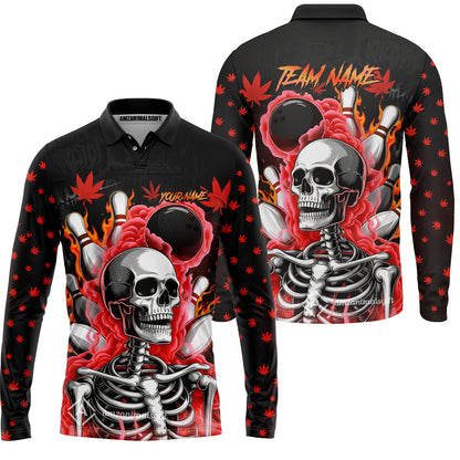 Customized Bowling Jersey, Maple Leaves With Skeleton And Flame Pins, Uniform Bowling - Personalized Name And Team Name