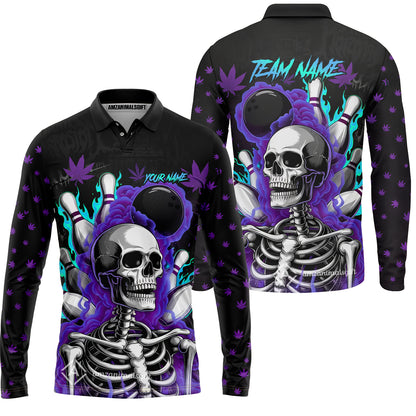 Customized Bowling Jersey, Maple Leaves With Skeleton And Flame Pins, Uniform Bowling - Personalized Name And Team Name