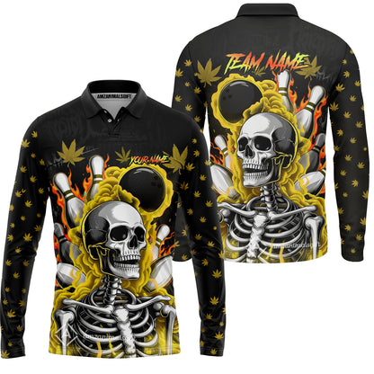 Customized Bowling Jersey, Maple Leaves With Skeleton And Flame Pins, Uniform Bowling - Personalized Name And Team Name