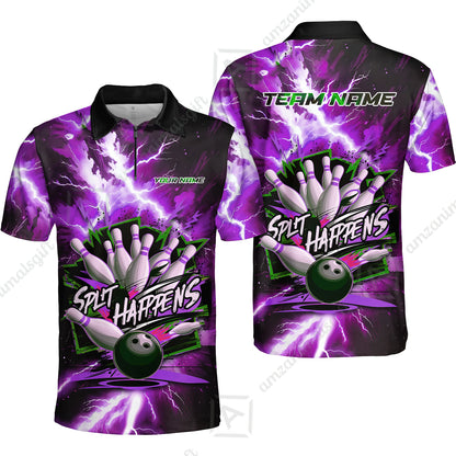 Custom Bowling Team Jersey, Split Happens - Electric Lightning, Bowling Uniforms, Personalize Name And Team Name