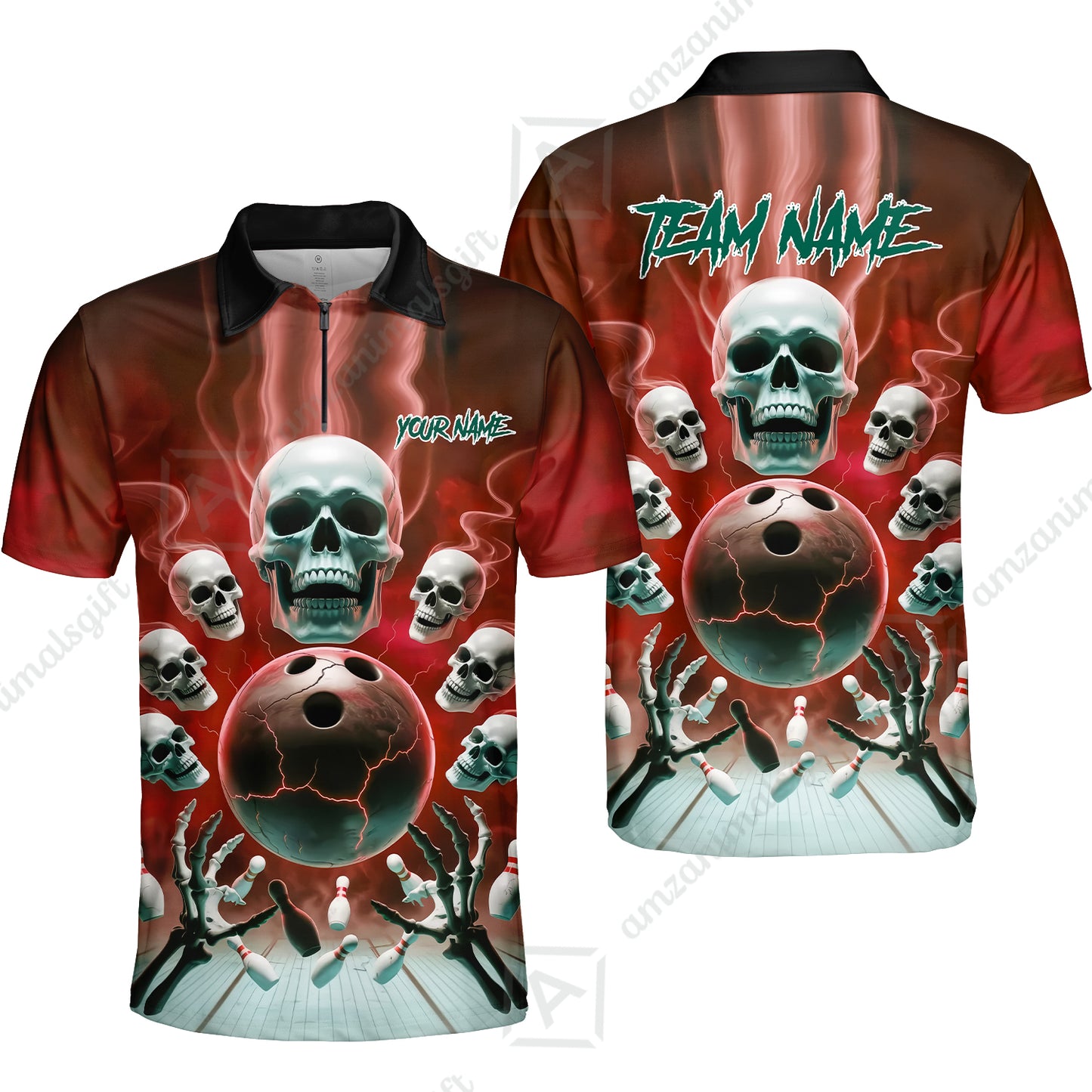 Custom Dark Fantasy Skeleton Bowling Team Jersey, Bowling Uniforms, Personalize Name And Team Name