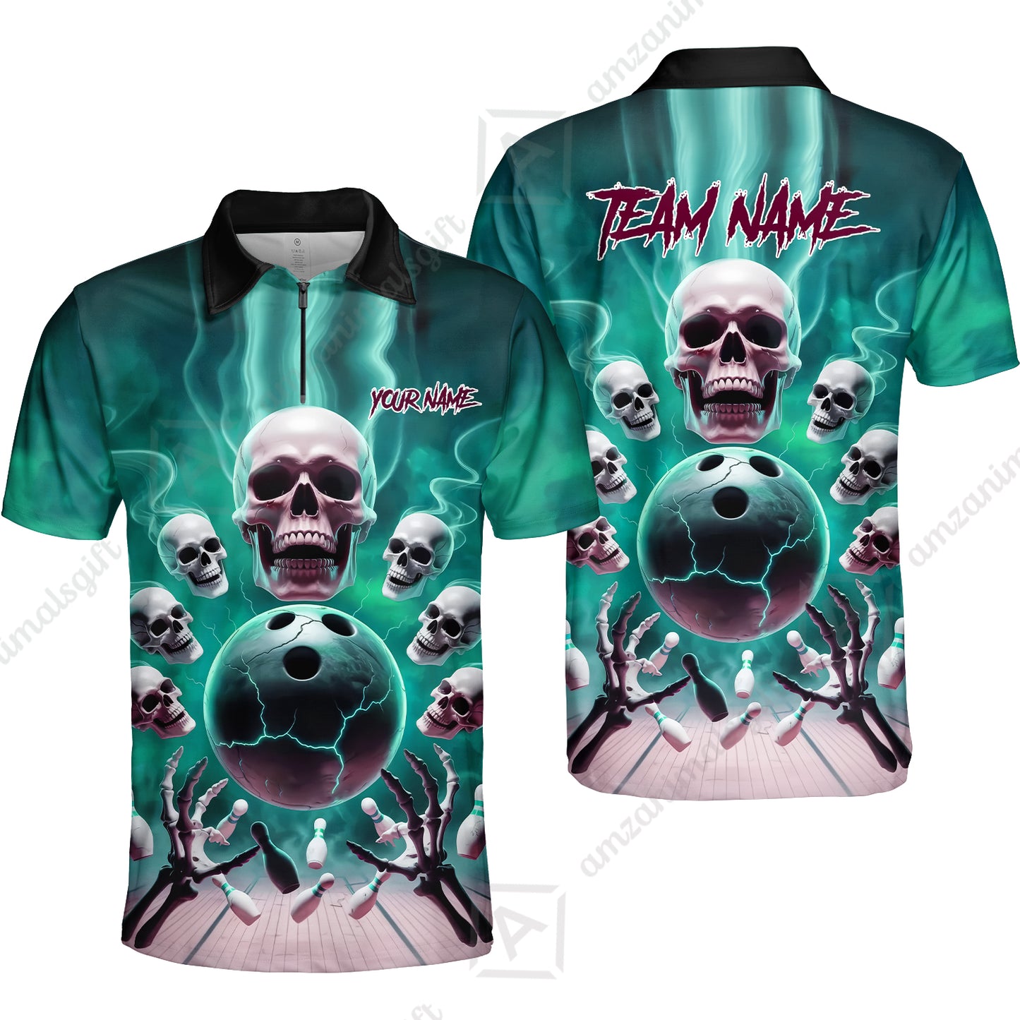 Custom Dark Fantasy Skeleton Bowling Team Jersey, Bowling Uniforms, Personalize Name And Team Name