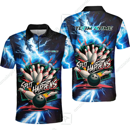 Custom Bowling Team Jersey, Split Happens - Electric Lightning, Bowling Uniforms, Personalize Name And Team Name
