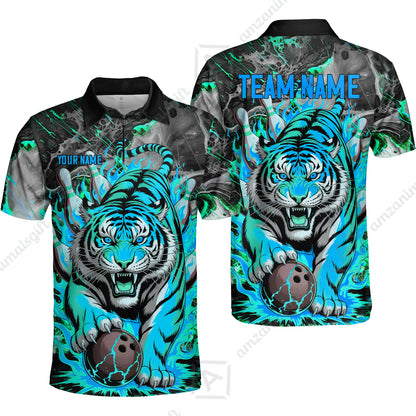 Custom Bowling Team Jersey, Tiger Gripping A Bowling Ball, Bowling Uniforms, Personalize Name And Team Name