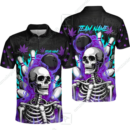 Customized Bowling Jersey, Maple Leaves With Skeleton And Flame Pins, Uniform Bowling - Personalized Name And Team Name