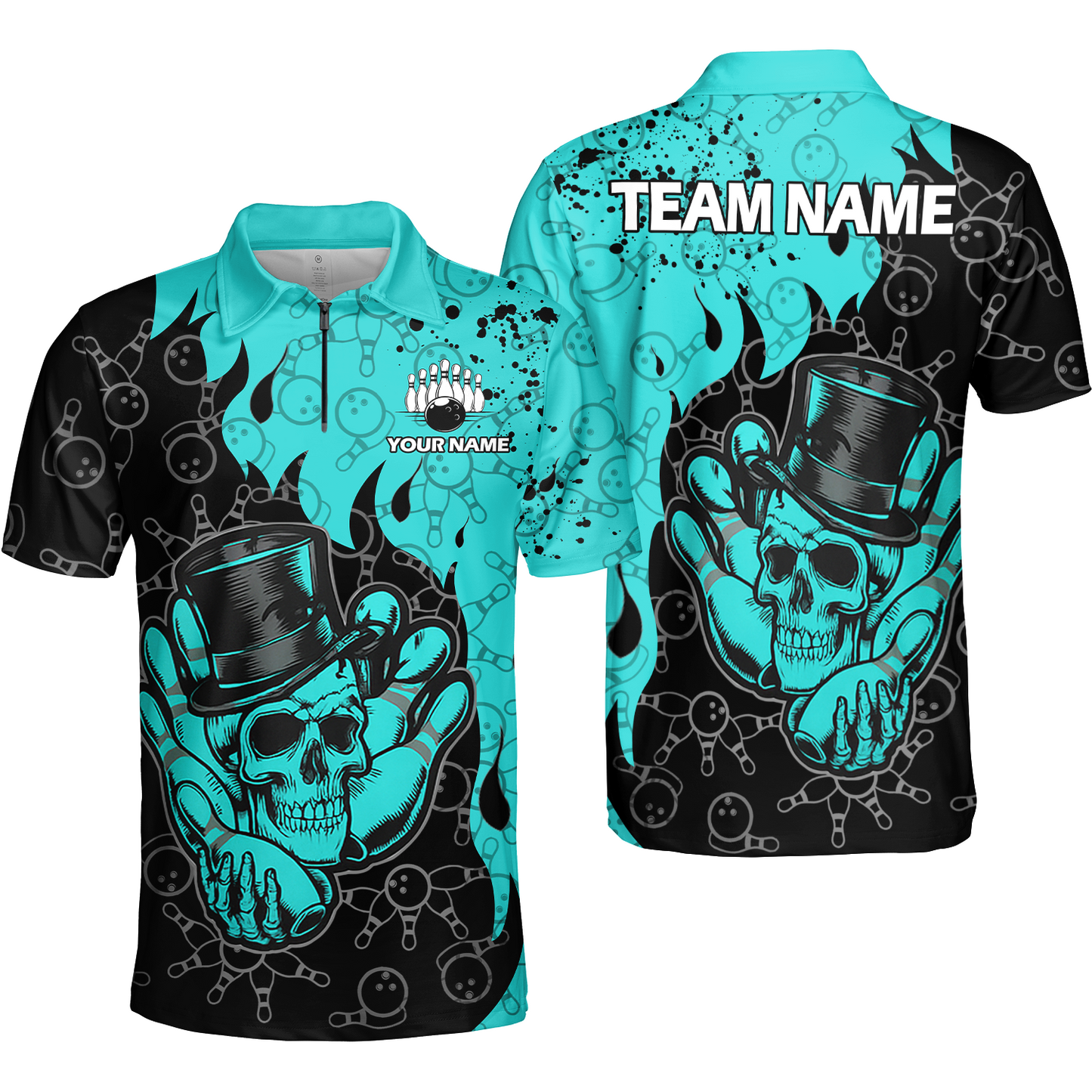 Custom Bowling Team Shirt – Skull Bowling Pattern Multicolor Personalized Jersey Bowling Uniform For League Players