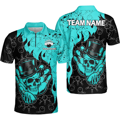 Custom Bowling Team Shirt – Skull Bowling Pattern Multicolor Personalized Jersey Bowling Uniform For League Players