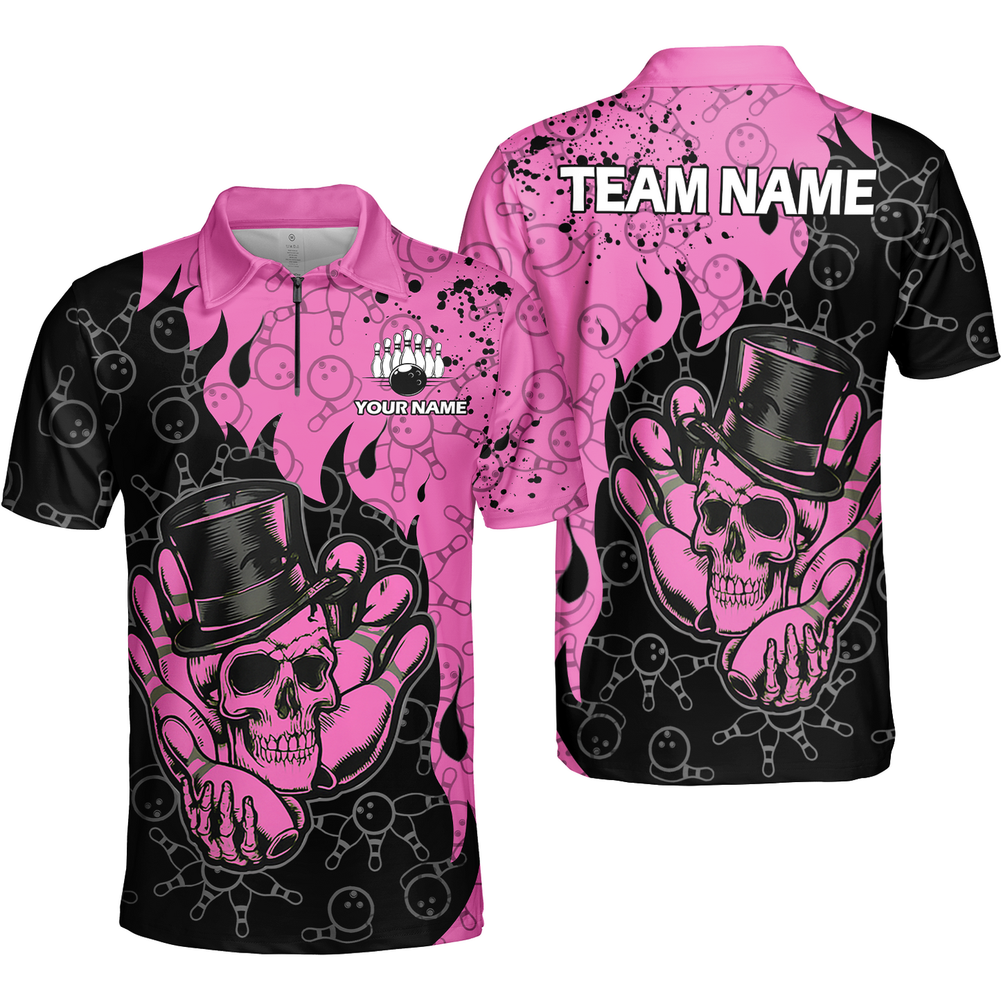 Custom Bowling Team Shirt – Skull Bowling Pattern Multicolor Personalized Jersey Bowling Uniform For League Players