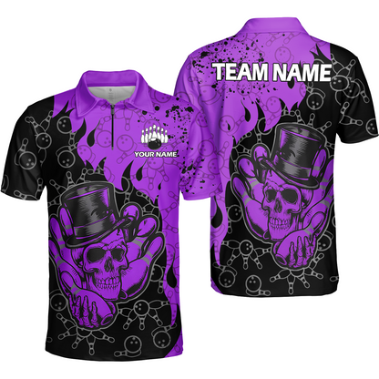 Custom Bowling Team Shirt – Skull Bowling Pattern Multicolor Personalized Jersey Bowling Uniform For League Players