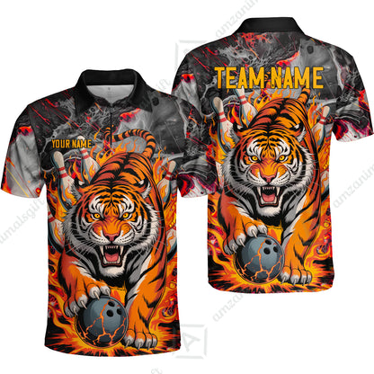 Custom Bowling Team Jersey, Tiger Gripping A Bowling Ball, Bowling Uniforms, Personalize Name And Team Name