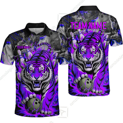 Custom Bowling Team Jersey, Tiger Gripping A Bowling Ball, Bowling Uniforms, Personalize Name And Team Name