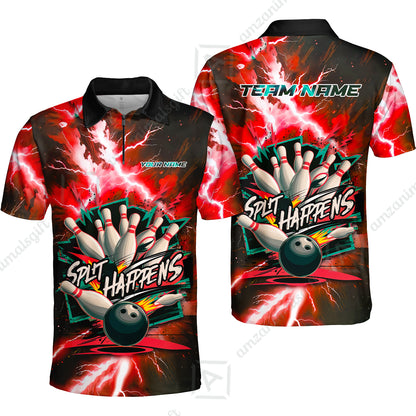 Custom Bowling Team Jersey, Split Happens - Electric Lightning, Bowling Uniforms, Personalize Name And Team Name
