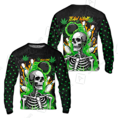 Customized Bowling Jersey, Maple Leaves With Skeleton And Flame Pins, Uniform Bowling - Personalized Name And Team Name
