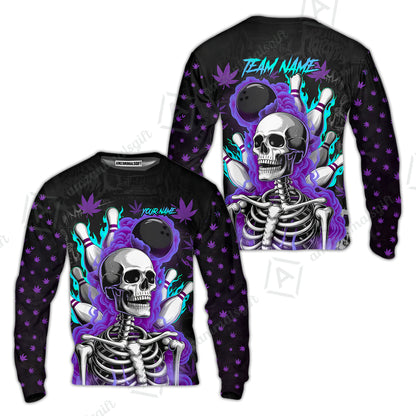Customized Bowling Jersey, Maple Leaves With Skeleton And Flame Pins, Uniform Bowling - Personalized Name And Team Name