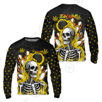Customized Bowling Jersey, Maple Leaves With Skeleton And Flame Pins, Uniform Bowling - Personalized Name And Team Name