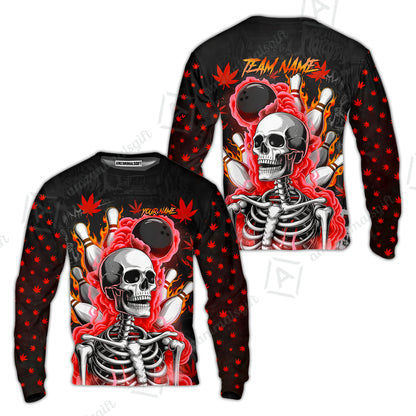 Customized Bowling Jersey, Maple Leaves With Skeleton And Flame Pins, Uniform Bowling - Personalized Name And Team Name