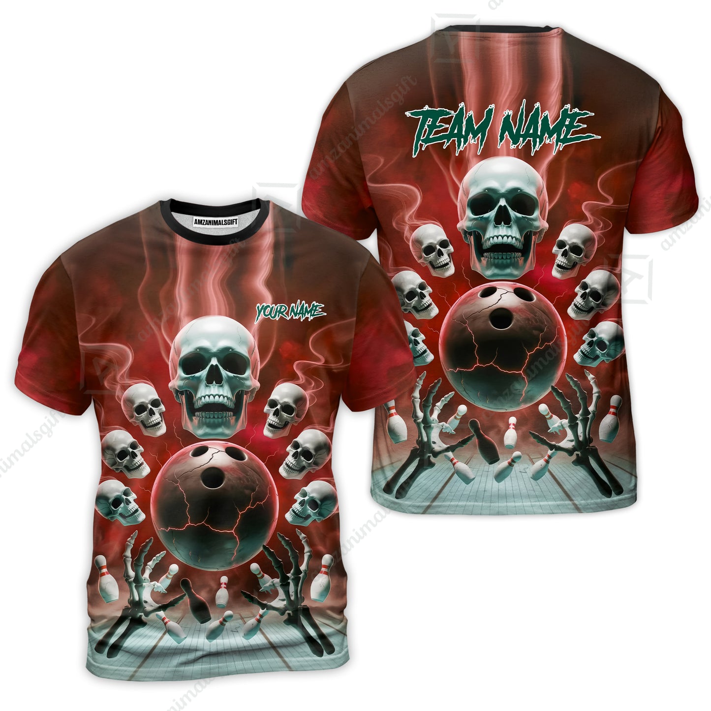 Custom Dark Fantasy Skeleton Bowling Team Jersey, Bowling Uniforms, Personalize Name And Team Name