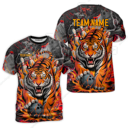 Custom Bowling Team Jersey, Tiger Gripping A Bowling Ball, Bowling Uniforms, Personalize Name And Team Name