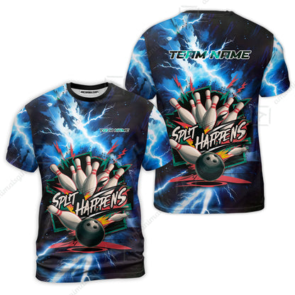 Custom Bowling Team Jersey, Split Happens - Electric Lightning, Bowling Uniforms, Personalize Name And Team Name