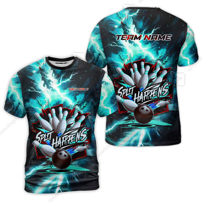 Custom Bowling Team Jersey, Split Happens - Electric Lightning, Bowling Uniforms, Personalize Name And Team Name