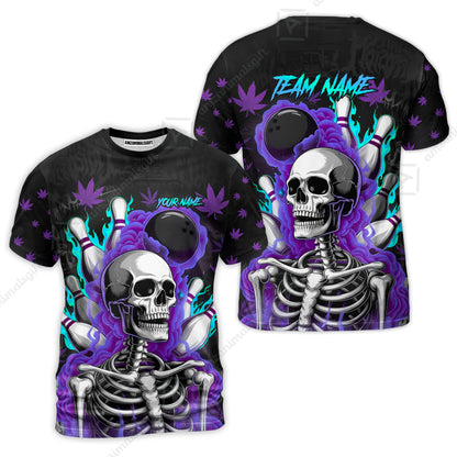 Customized Bowling Jersey, Maple Leaves With Skeleton And Flame Pins, Uniform Bowling - Personalized Name And Team Name