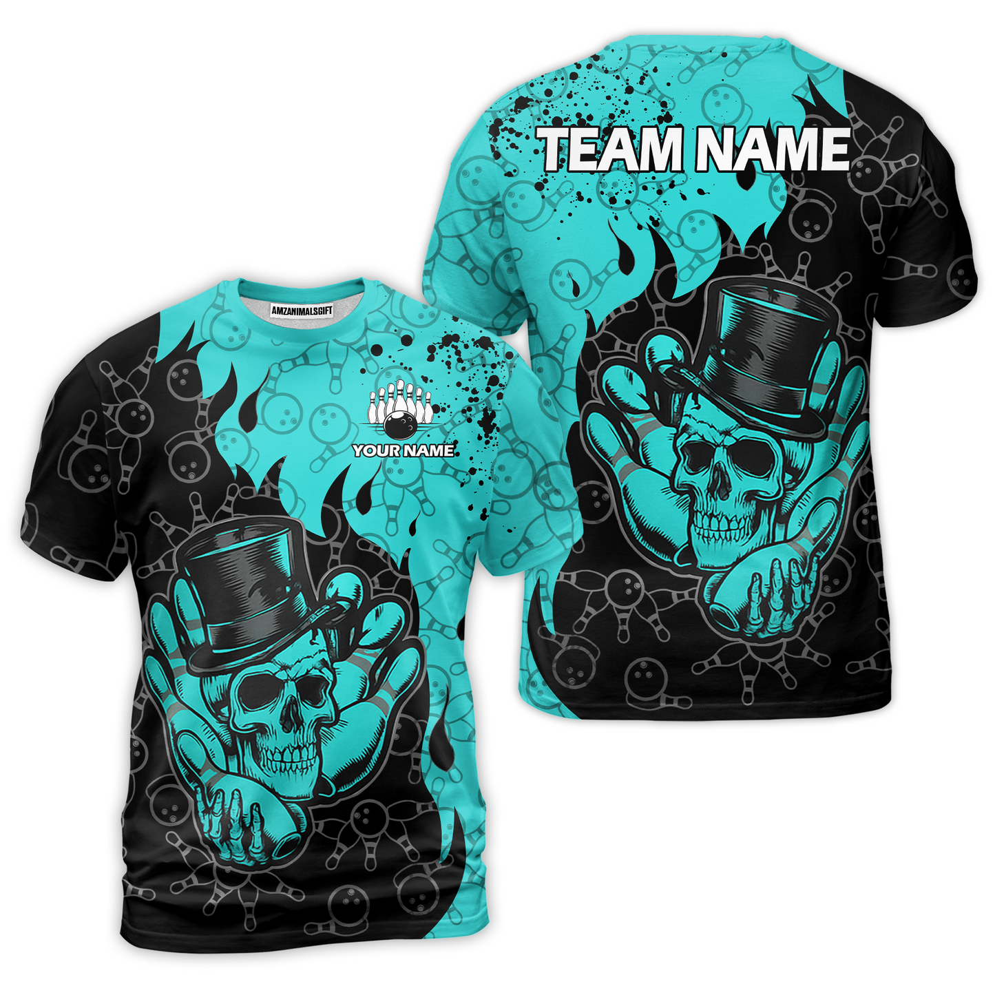 Custom Bowling Team Shirt – Skull Bowling Pattern Multicolor Personalized Jersey Bowling Uniform For League Players