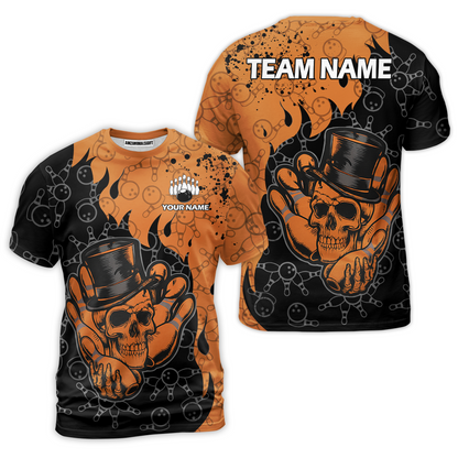 Custom Bowling Team Shirt – Skull Bowling Pattern Multicolor Personalized Jersey Bowling Uniform For League Players