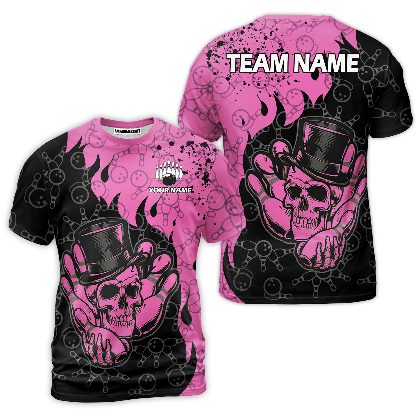 Custom Bowling Team Shirt – Skull Bowling Pattern Multicolor Personalized Jersey Bowling Uniform For League Players